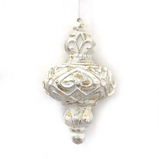 Elegant Antiqued Finial 5.25" Ornament White/Gold/Platinum