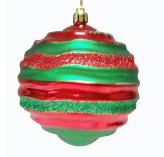 Red and Emerald Green Swirl Ball Ornament