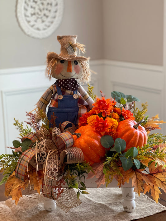 Scarecrow Pumpkin Arrangement for Fall
