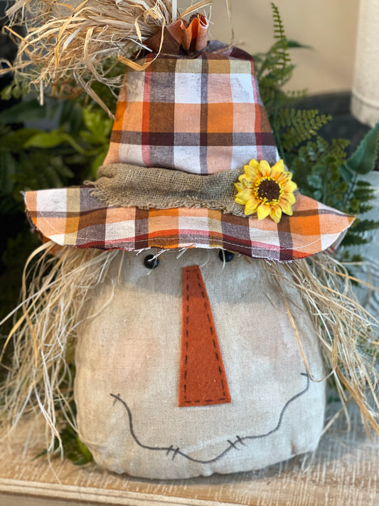 Scarecrow with Plaid Hat and Raffia Hair