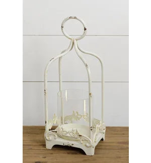Distressed Lantern With Hurricane Glass, Small