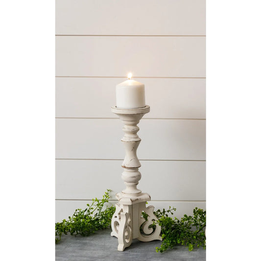 Distressed Candle Holder with Corbel Feet, Small
