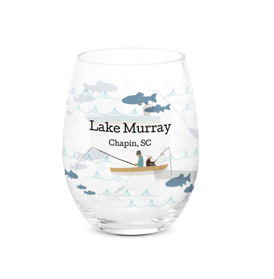 Lake Murray Fishing Stemless Wine Glass